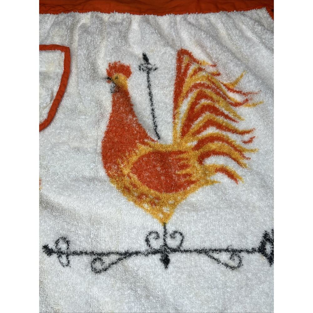 Vtg 60s Chicken Terry Cloth Waist Apron Retro BRIGHT COLORS ORANGE With Ties - Picture 2 of 7
